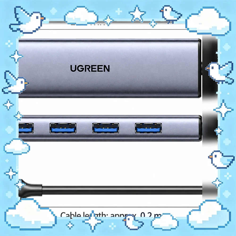 UGREEN CM858 65804 4-Port USB 3.0 Hub, USB-C to 4 USB-A 5Gbps Adapter, Aluminum Alloy, 0.2m Cable, USB-C 5V Power Input