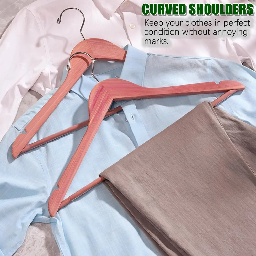 

30 Pack American Red Cedar Hangers, Smooth Finish Wood Coat Hangers with Swivel Hook & Notches for Suit, Shirt, Dress, Jacket