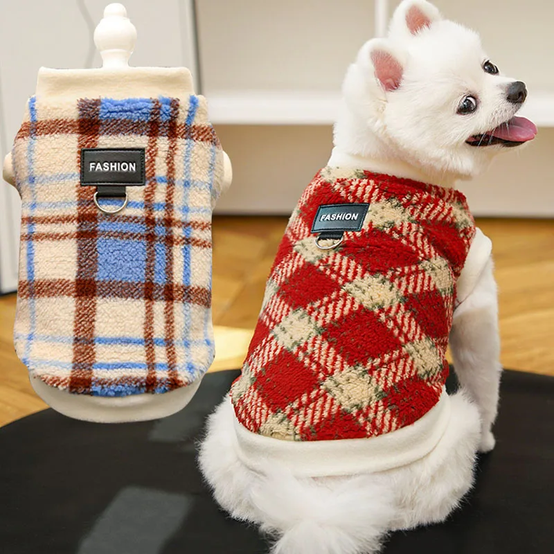 

Fleece Hoodie Winter Red Blue Plaid Pullovers Costume Pet Clothes For Small Dogs Chihuahua York Short Sleeve Puppy Sweatshirt XS