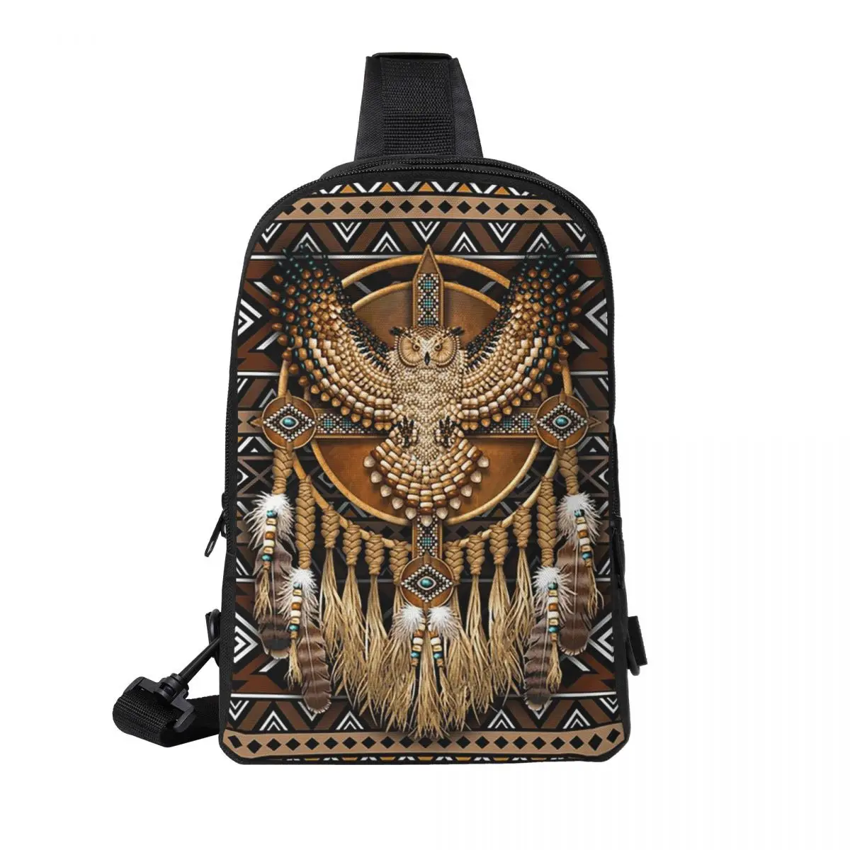 

Native American Owl Tribal Chest Bag Men Sling Crossbody Backpack Chest Bag Traveling Hiking Daypack Shoulder Bag