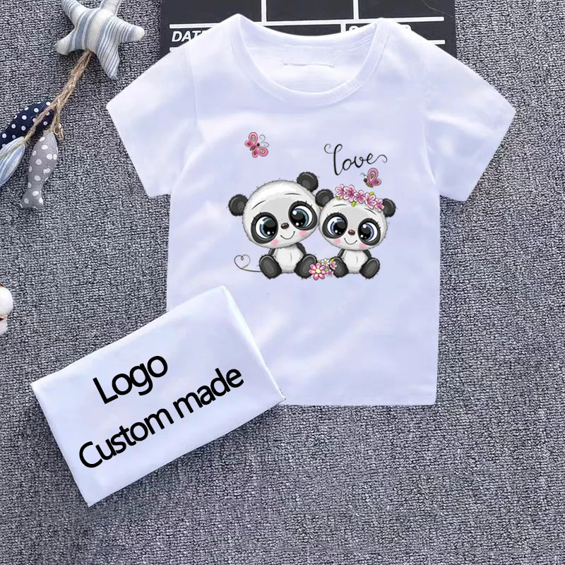 T-shirt infantil Cute Panda Cartoon, Top divertido, Verão Design, Roupas de criança, Roupas de menina