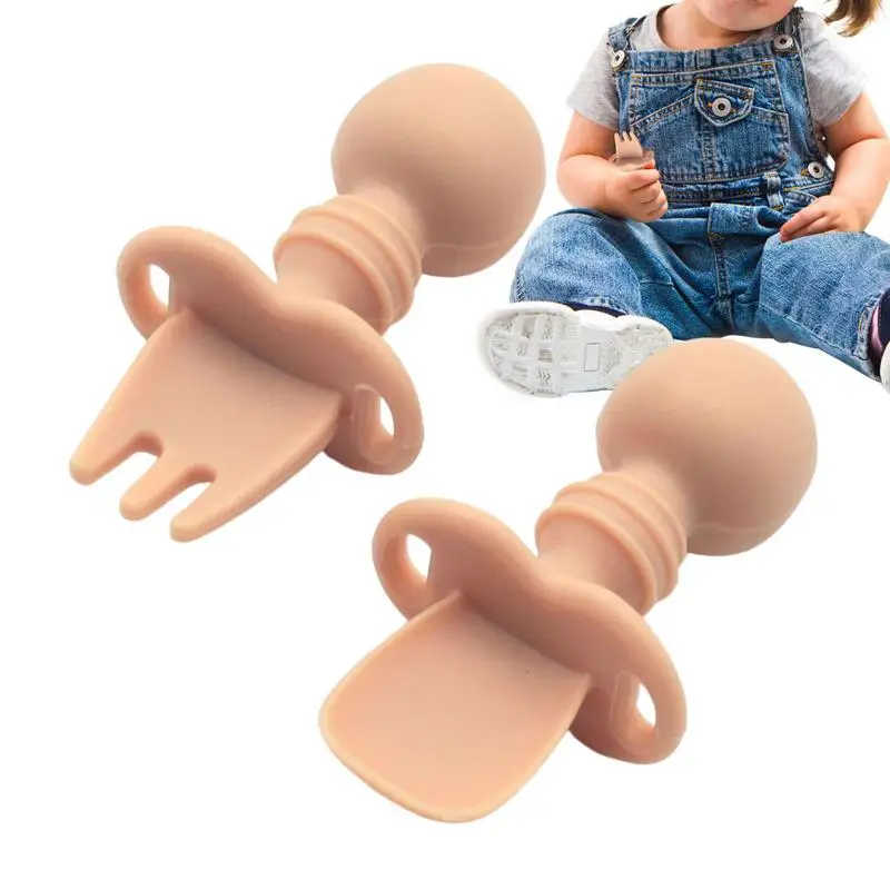 

Пищевая мягкая силиконовая посуда для кормления младенцев для малышей, мини-тренировочная вилка, набор ложек, аксессуары для детей