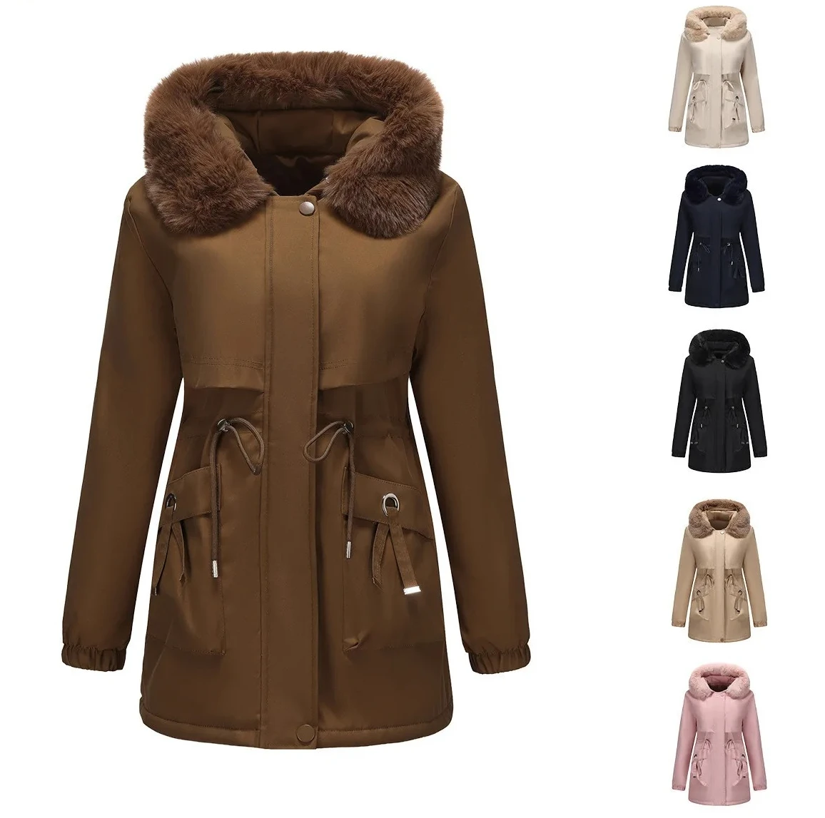 

Women Winter Coat Korean Style Straight Cut Hooded Lamb Wool Cotton Padded Jacket Y2K Harajuku Gothic Streetwear Warm Outerwear