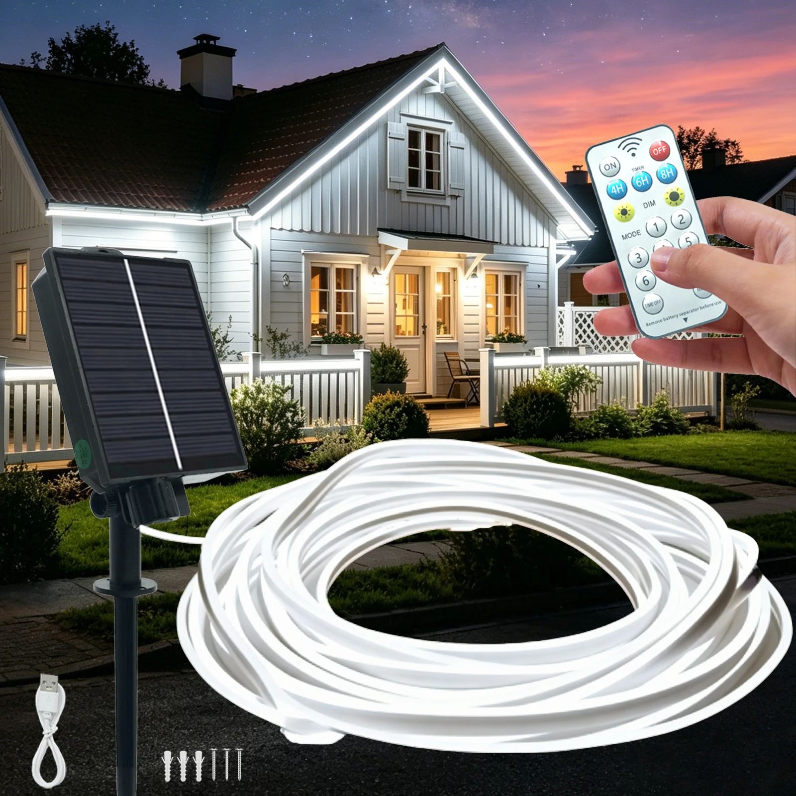 

COB Waterproof Solar LED Strip 24V Remote Control 3000K 4000K 6000K Flexible Neon Light High Density 320LEDs/M Garden Room Decor