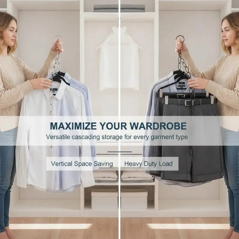 1/5Pcs 8‑Slot Metal Clothes Hanger Chain, Closet Storage For Dorm Apartment