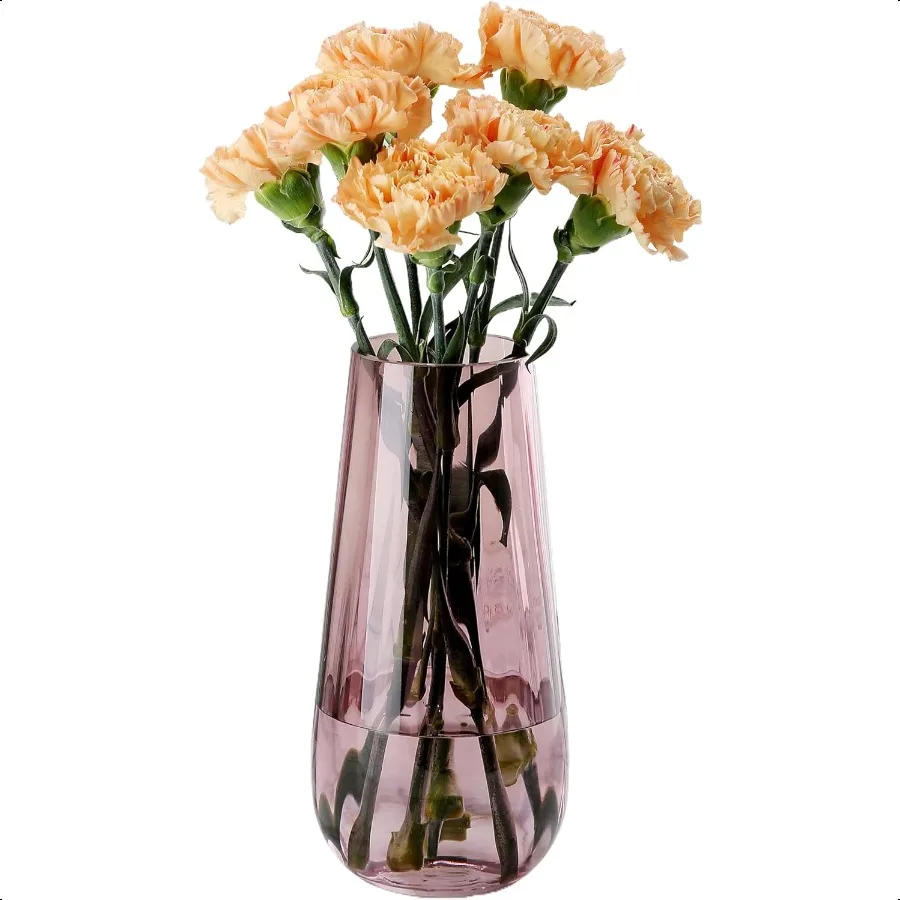 Florero de cristal grande moderno, jarrones rosas de H9,8 pulgadas para centros de mesa de flores y detalles decorativos, florero alto para plantas para mesa de oficina y hogar