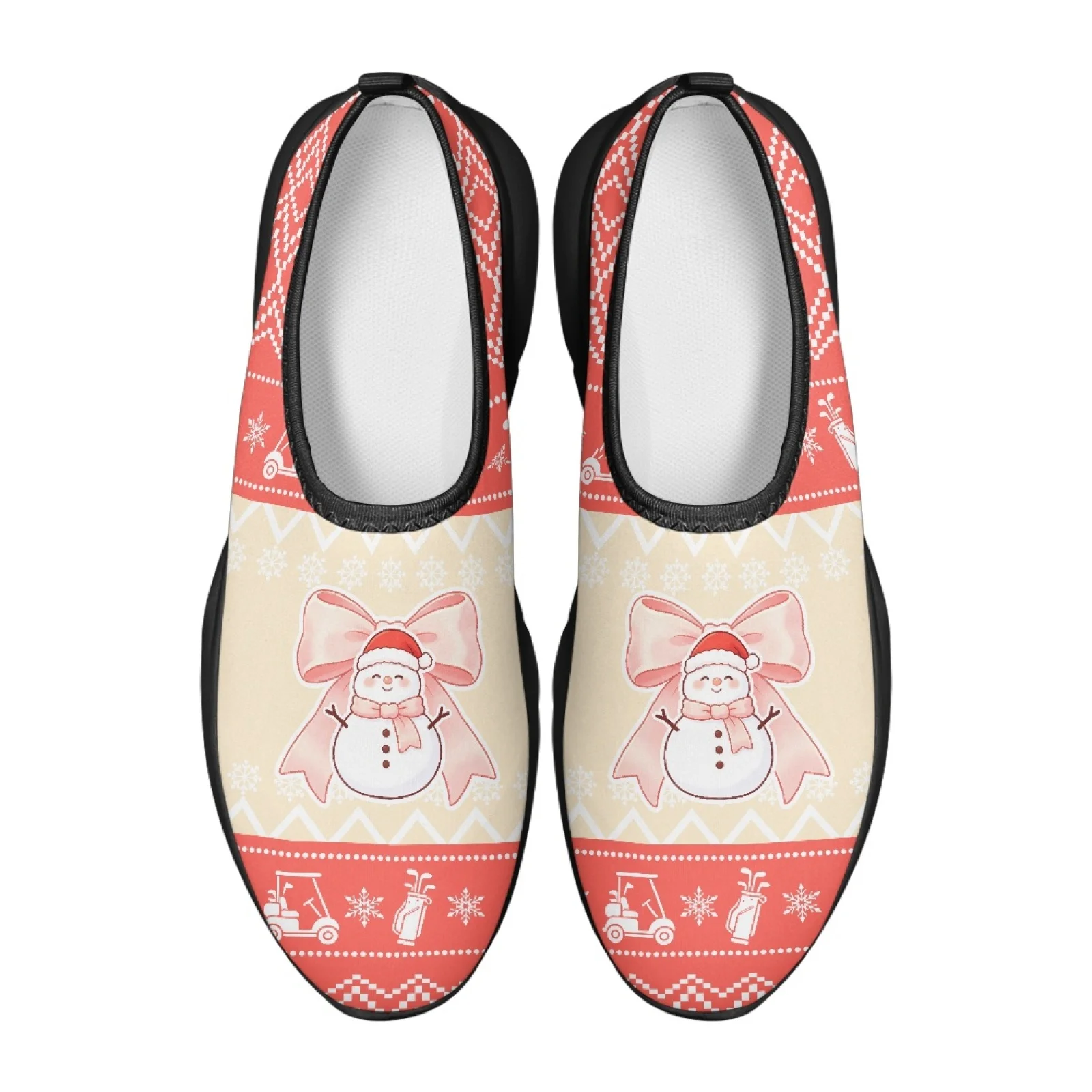 PENSTROLL Christmas Walking Flats Featuring Snowman Pattern, Mesh Low Top Slip on Casual Walking Shoes for Men Summer Daily Wear