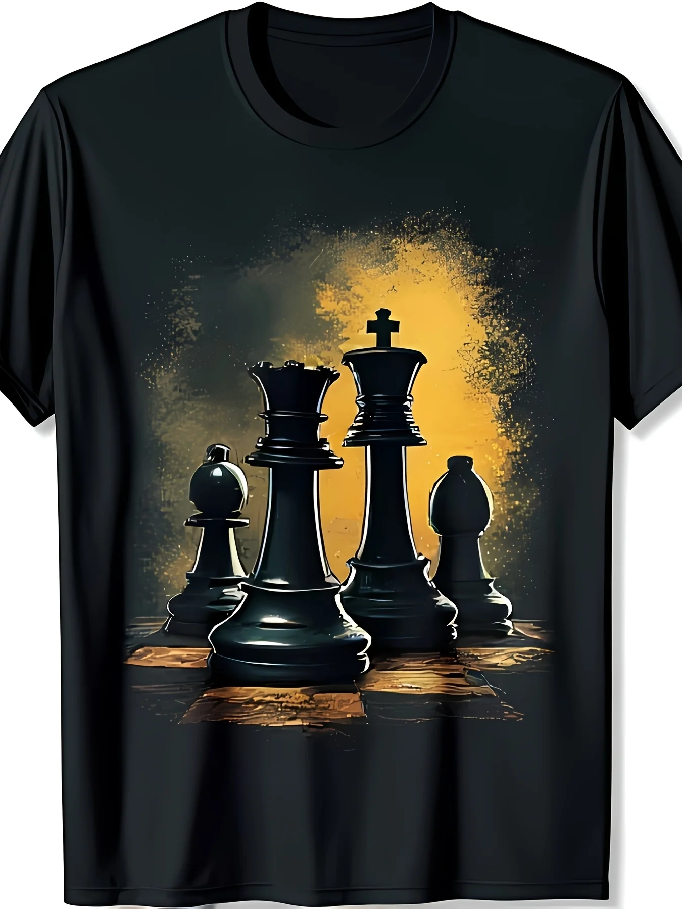 1pc Men'S Chess-Themed T-Shirt, Crew Neck Medium Stretch Regular Fit Fashion Print Knit Fabric for Daily Wear, Sports Gift Fashionable Unisex Vintage Soft Breathable Casual