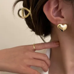 Boucles d'Oreilles Minimalistes en Forme de Cœur pour Femme, Bijoux de Patients de Mariage à Surface Lisse