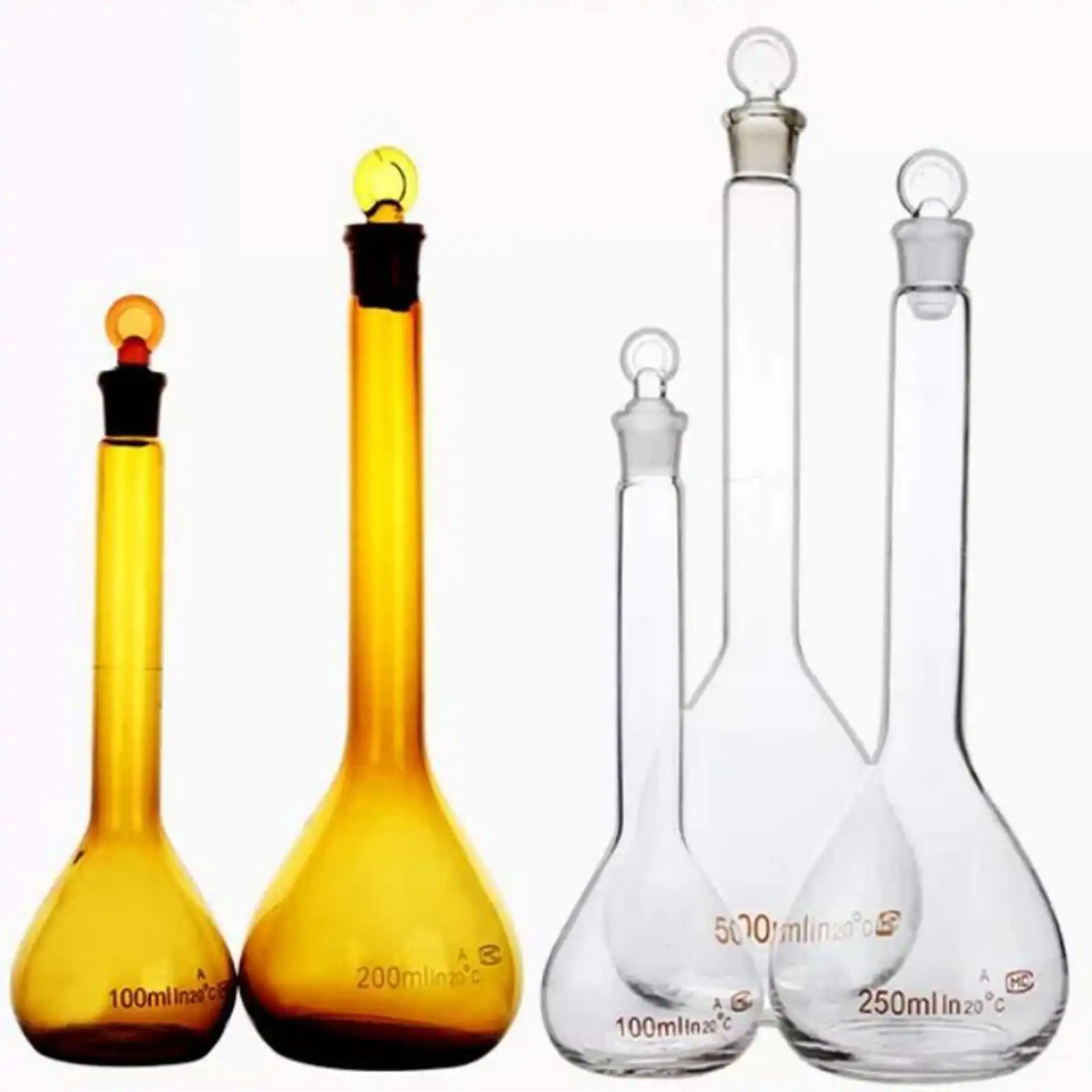 5/10/25/50/100/200/500/1000ml Borosilicate Glass Lab Clear/Brown Volumetric Flask With Stopper