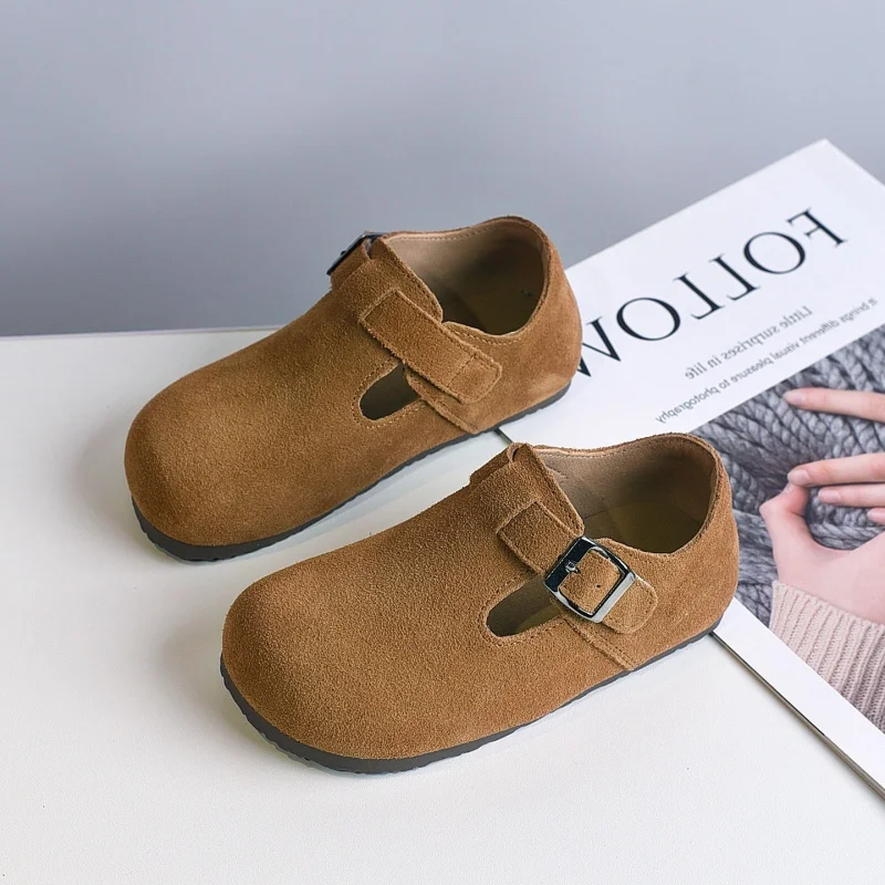 Spring Autumn Kids Toddler Boys Girls Casual Suede T-strap Clogs Buckle Non-Slip Sole for Daily School Outdoor Wear