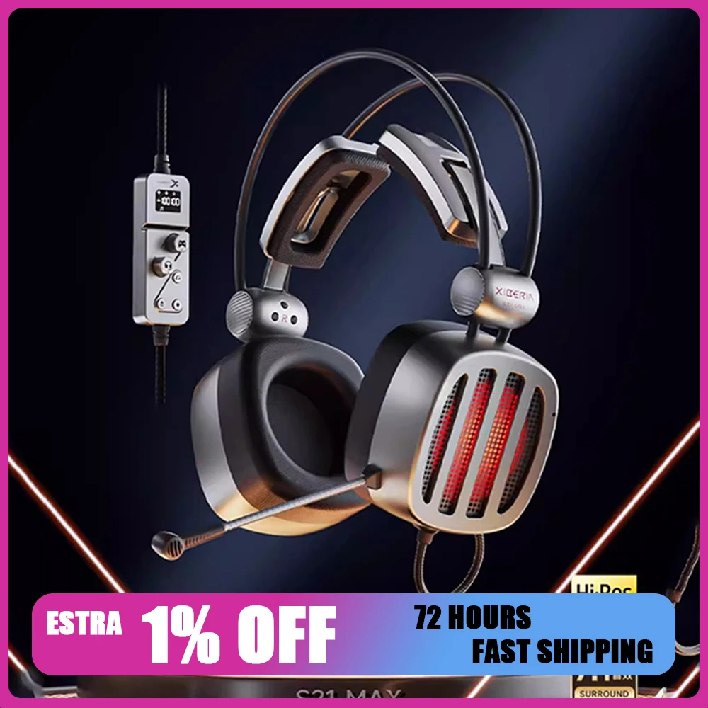 

XIBERIA S21MAX Headphones Hi-Res Gold Standard Authentication CM6646X1 Chip Gaming Earphone 7.1 Surround Sound PC Gamer