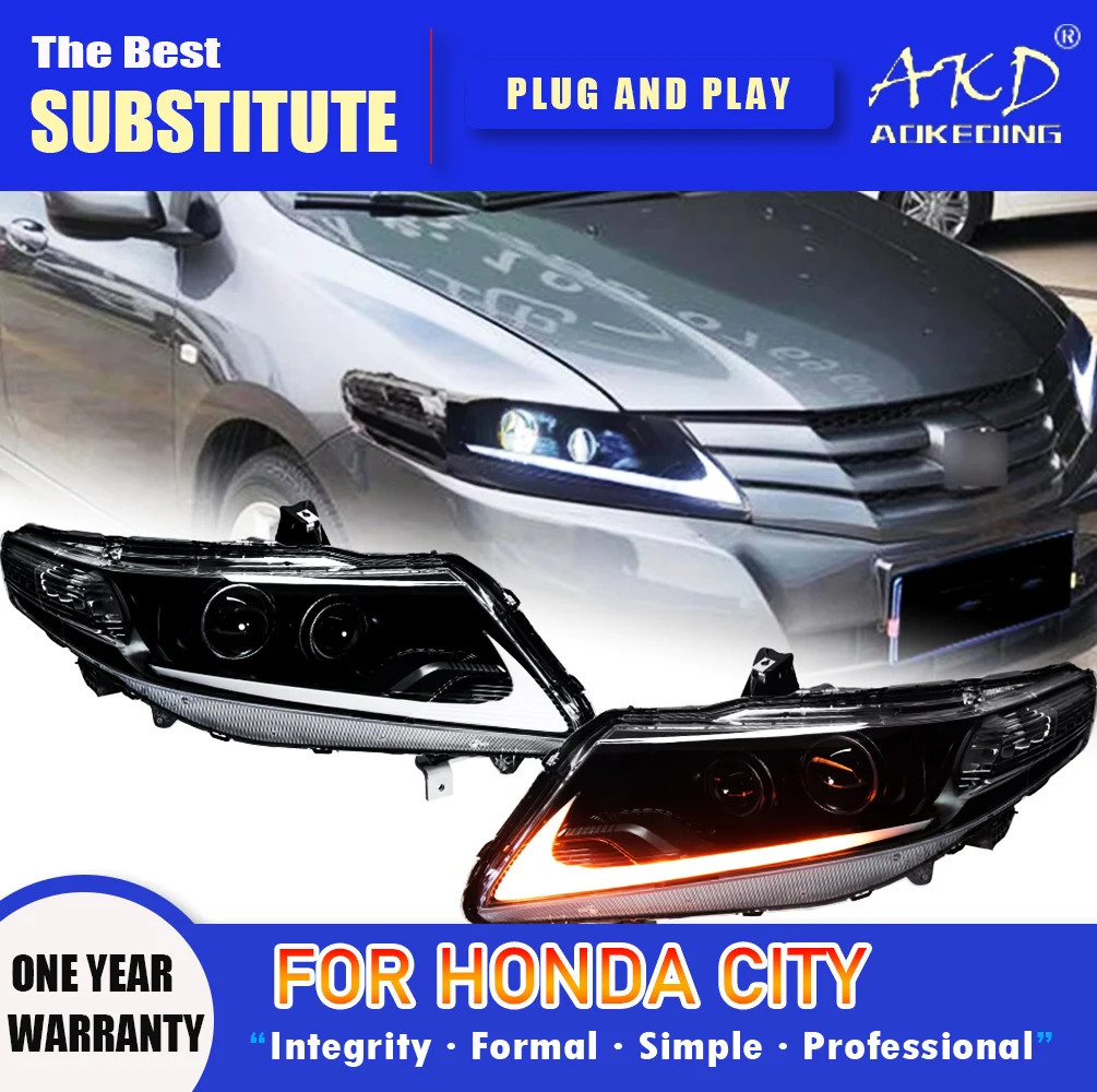 AKD lampa czołowa dla Honda CITY LED reflektor 2008-2014 reflektory miejskie DRL kierunkowskazy światła drogowe soczewki projektora anioła oka