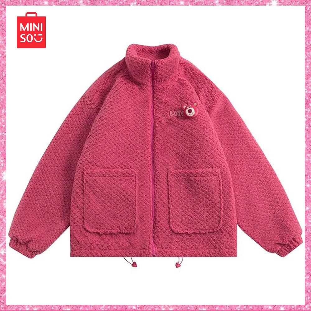 

2024 Miniso Lotso New Winter Couple Vintage Cute Lamb Wool Cotton-Padded Age-Reducing Coat Rose Red Kawaii Birthday Girl Gift