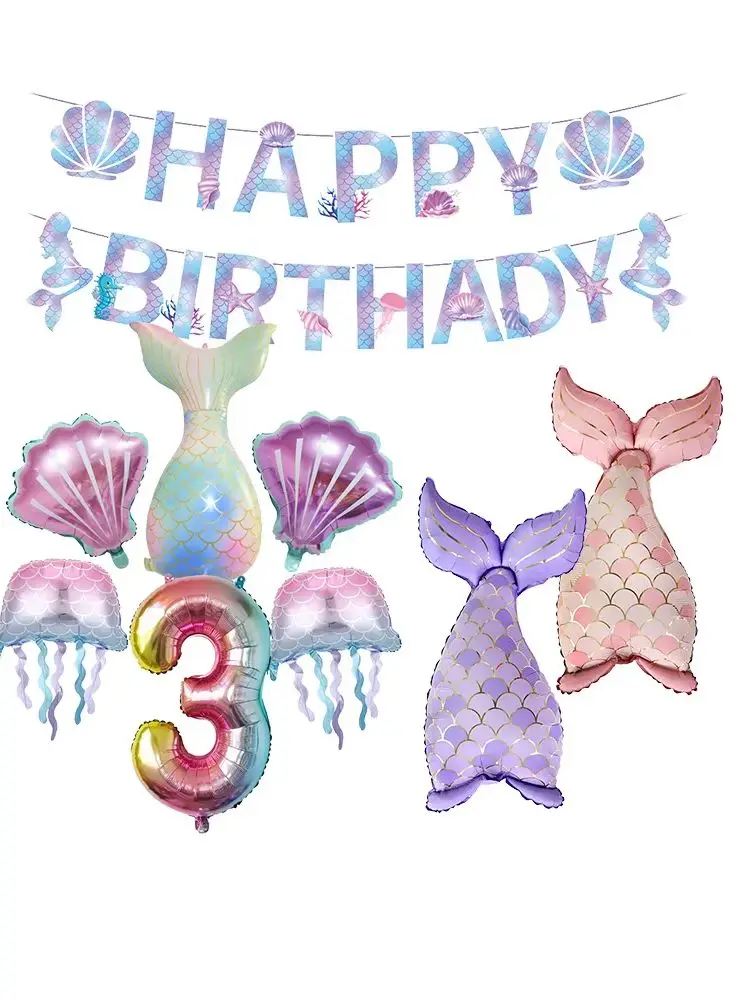 Meerjungfrauen-Geburtstagsparty-Dekoration, Meerjungfrauen-Ballon-Deko, 1.-9. Geburtstag, Party-Dekoration, Babyparty, Meerjungfrauen-Party-Deko – Detail 1