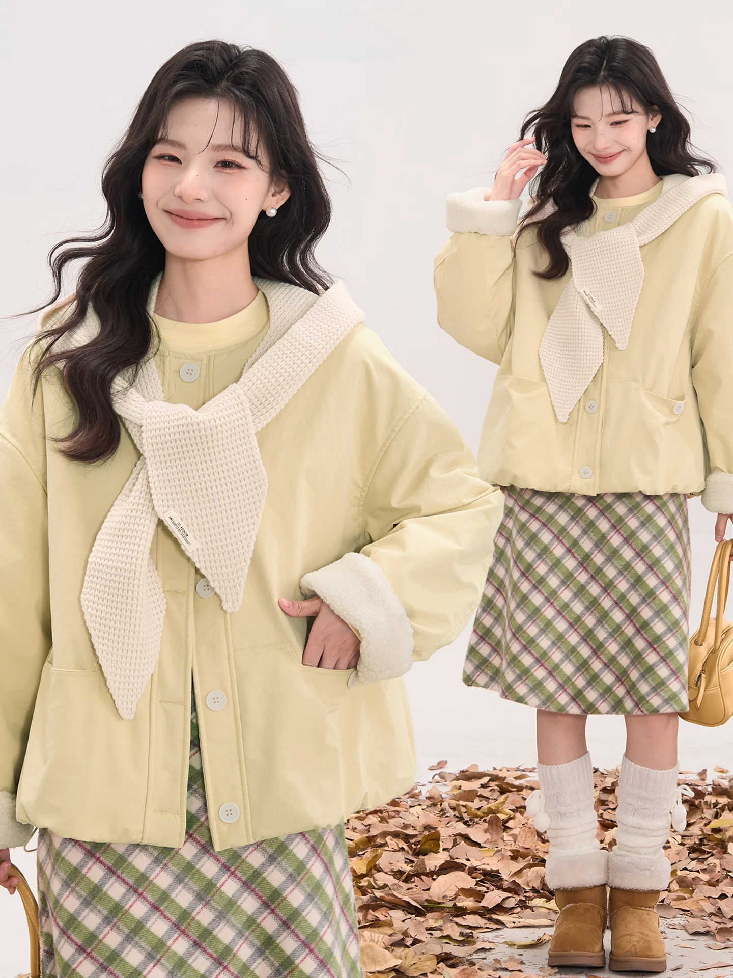 

Трикотажное пальто с запахом на плечах из хлопка с узором сосны, женское зимнее пальто большого размера, милое свободное длинное све, круглое Ne