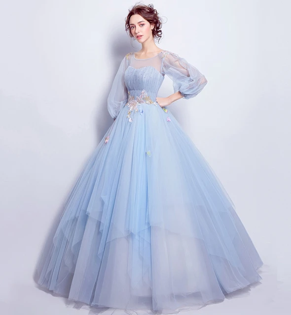 Sky Blue Wedding Evening Dress Long Sleeve Evening Gown Evening Blue Tulle Dress Evening Dresses Aliexpress