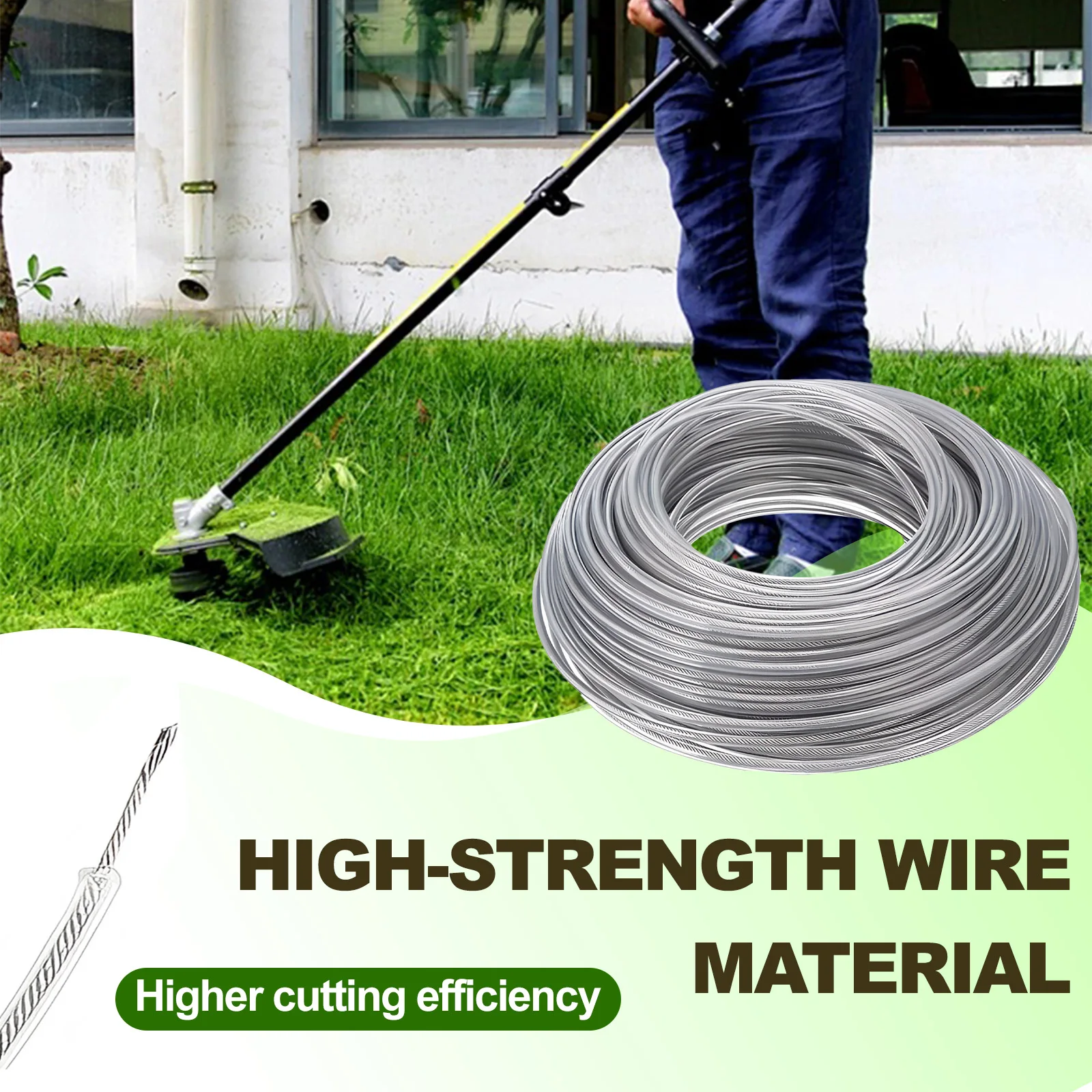 5/10/15M*2.0/2.4/2.7/3.0/4.0MM Steel Brush Cutter Rope Wire Grass Trimmer Line for Outdoor Power Equipment