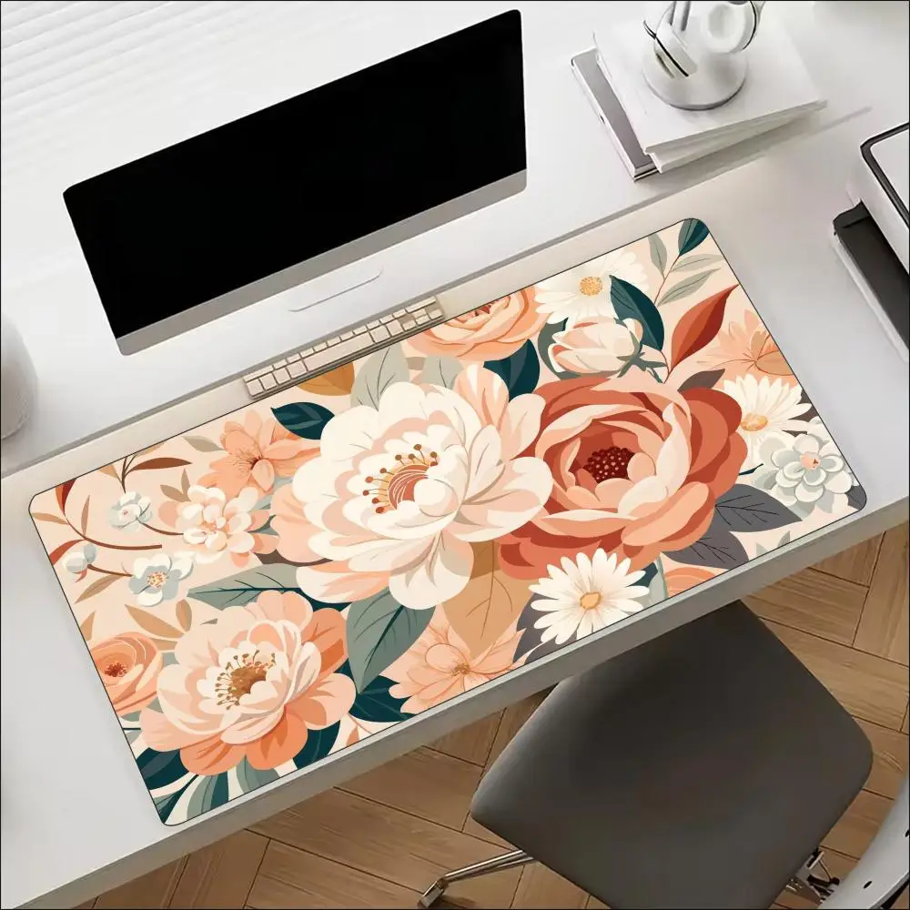 Soft Pastel Boho Floral Peony Art Non‑Slip Rubber Mouse Pad For Precise Mouse Control Gaming Laptop Desktop Home Entertainment