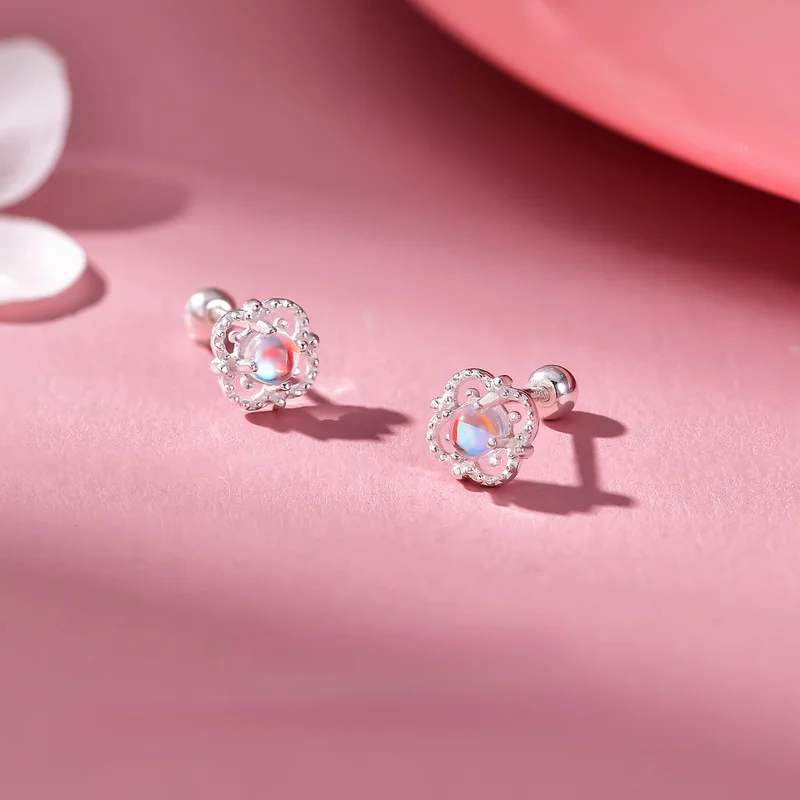 S999 Fine Sterling Silver Hollow-Out Four-Leaf Clover Stud Earrings for Women Solid Silver Light Luxury High-End Ear Jewelry