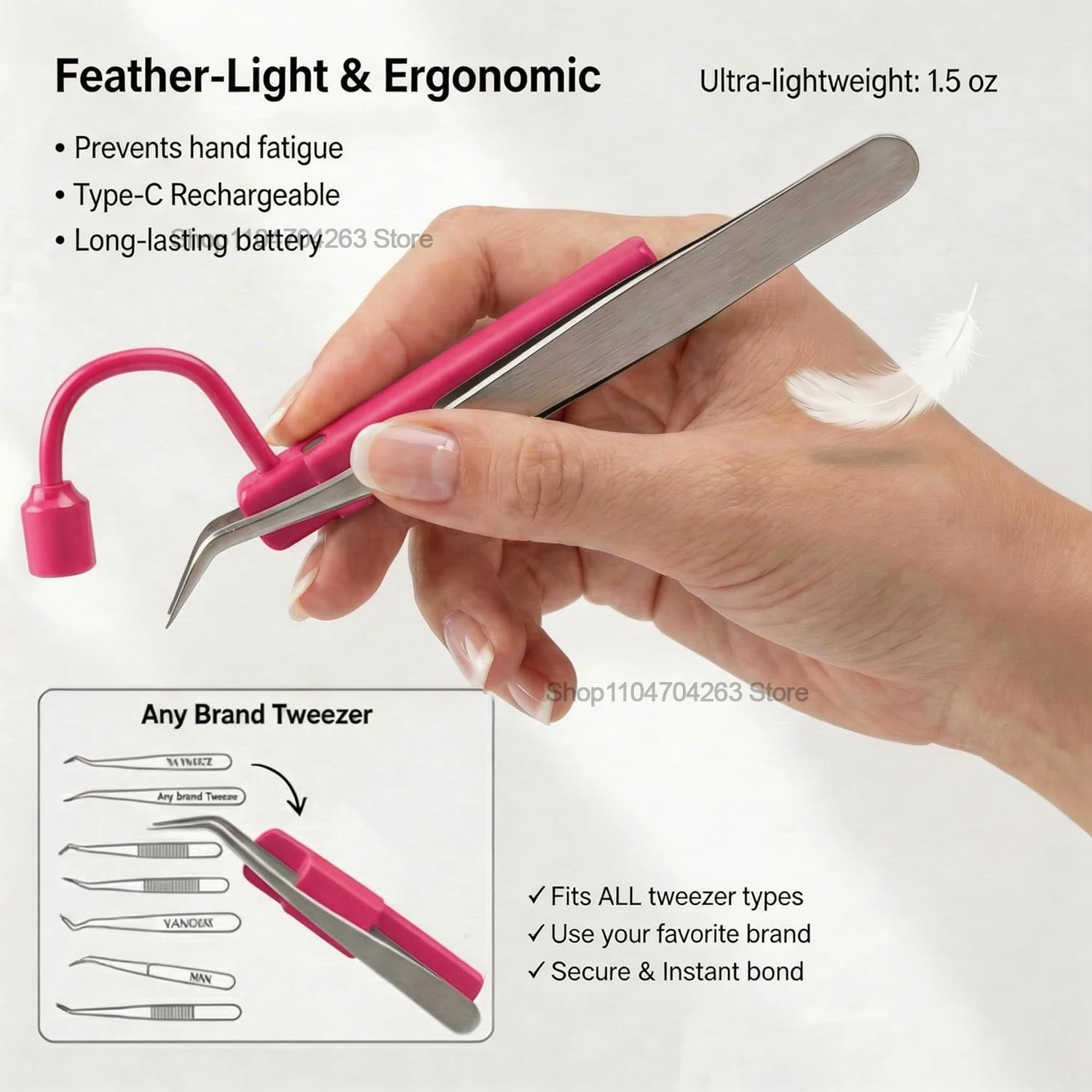 Mini UV Lash Light 180° Rotation Attachment for Tweezers 2s Rapid Cure LED Lamp for Eyelash Extension UV LED Lash Tweezer Light