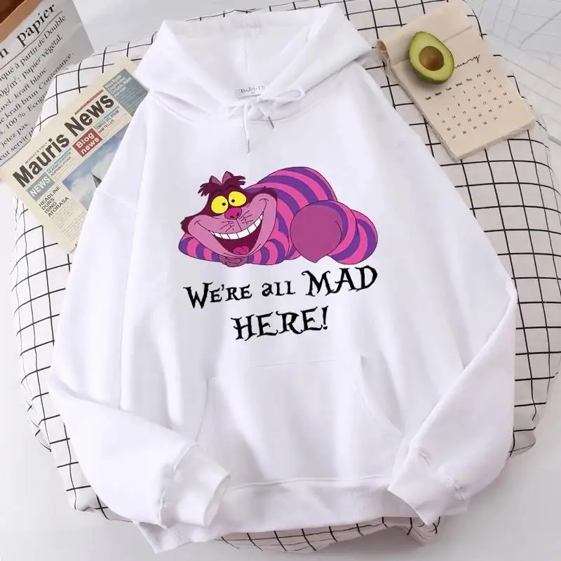 Sudaderas góticas, ropa de moda, Sudadera con capucha de Alicia en el país de las Maravillas, sudadera de Manga de gato de Cheshire para mujer,