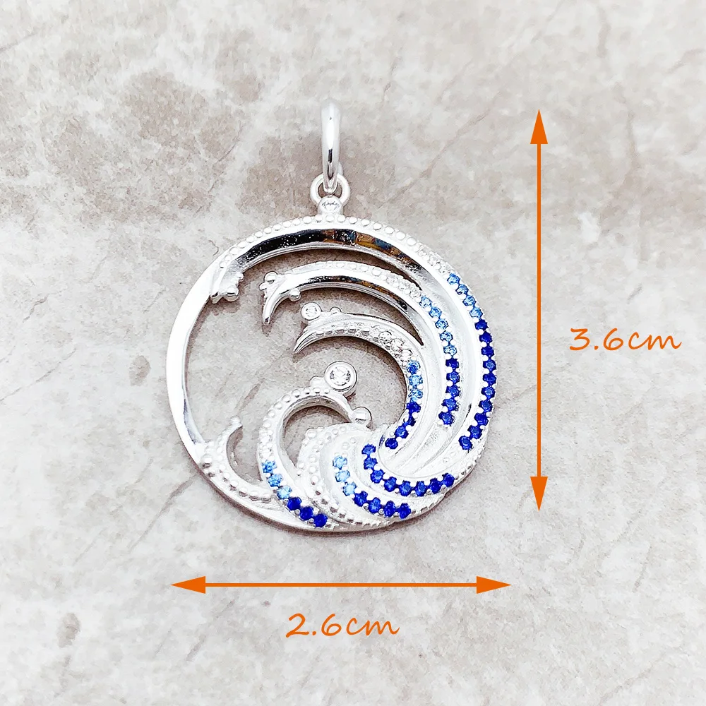 Wave With Blue Stone Pendants New Expressive Jewelry Pure 925 Sterling Silver Accessories Ocean Gift For Women