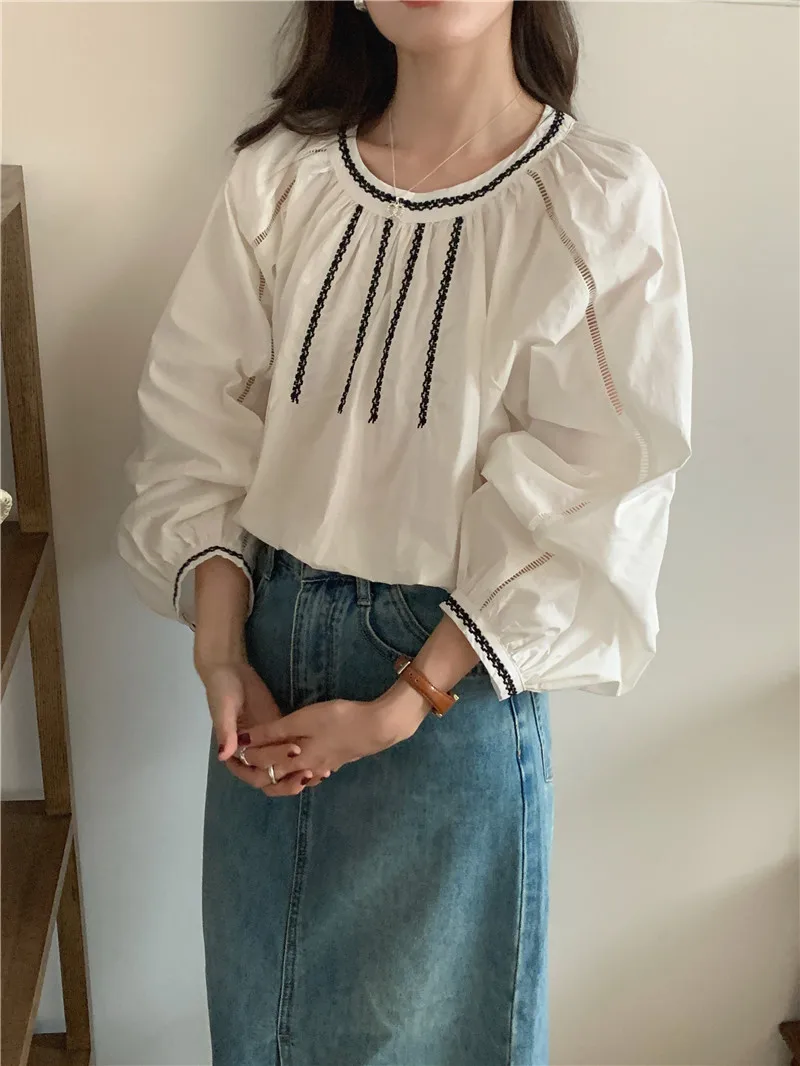 Summer Women Blouse Spring Shirt Female Woman Blouse Maxi Blusas Chiffon Casual Elegant Vintage Long Sleeve Oversize Loose White