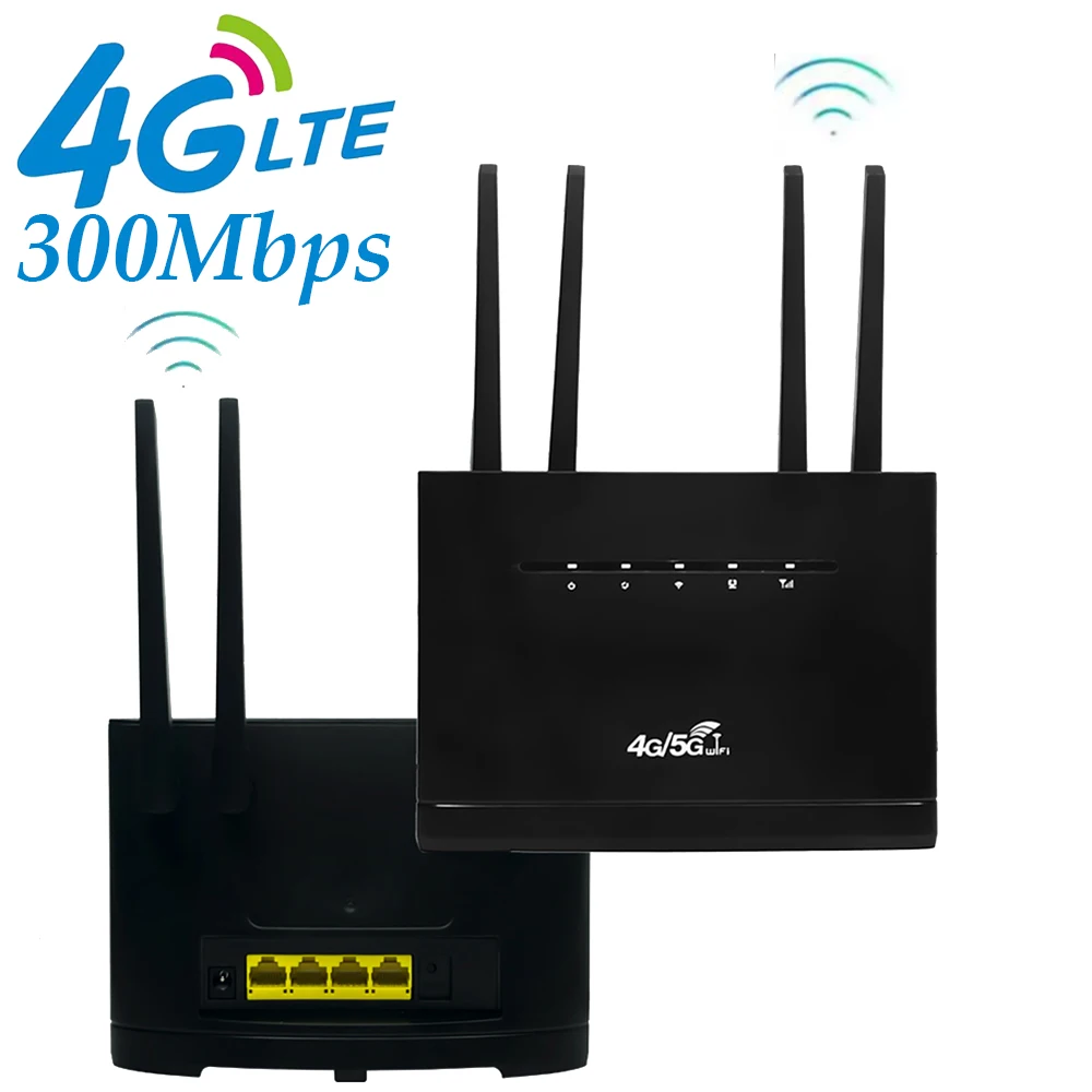 4G CPE Router Wireless Modem RJ45 WAN LAN 4G WIFI Router 300Mbps with SIM Card Slot 4 Antenna Hotspot Support 32 Users for Home