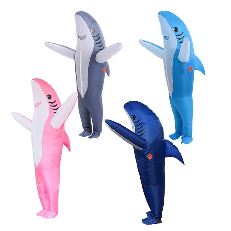 4 Colors Inflatable Shark Suit Party Prop Adults Blow Up Adult Shark Fancy Dress Costume Inflatable Toys Animal Outfit Cosplay