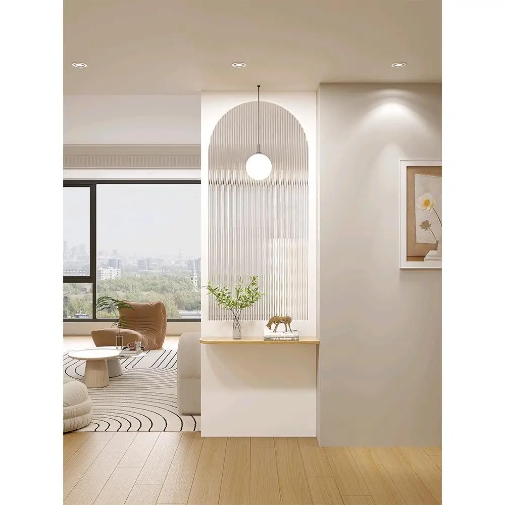 #French Cream Feng Shui Corrugated Partition Solid Wood Screen Entry Living Room Bathroom Half Wall Changhong Glass Entrance