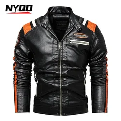 2024 Men Autumn Jacket Bomber Biker Zipper Motorcycle Faux Fur Coat Male Fleece Pilot Vintage Black Red Brown PU Leather Jacket
