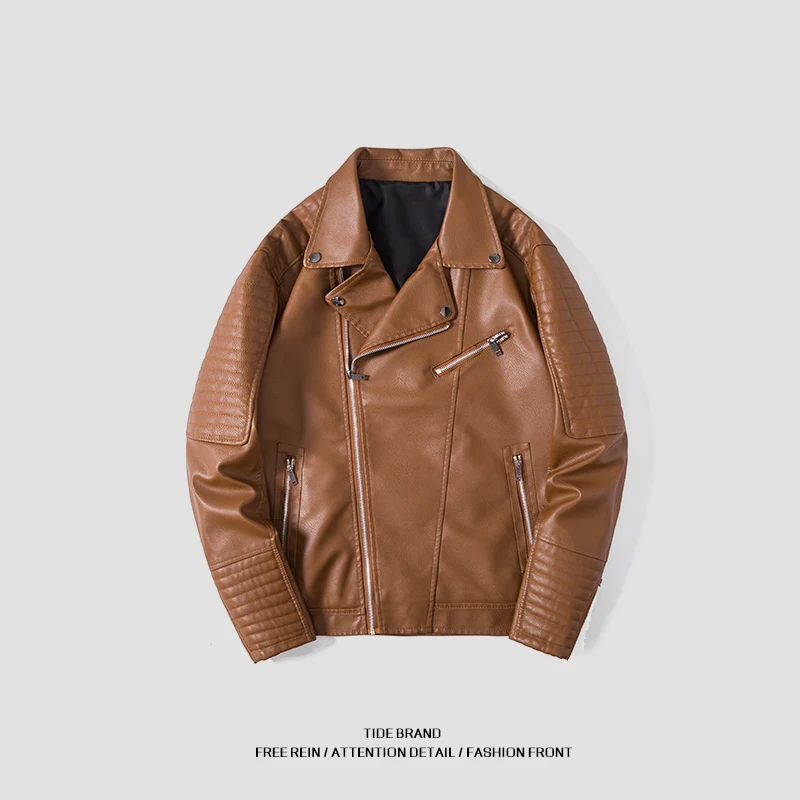 

Spring Autumn New Jacket for Men Korean Fashion Slim Fitting PU Leather Jacket Solid Color All-match Male Coats Quality Zipper