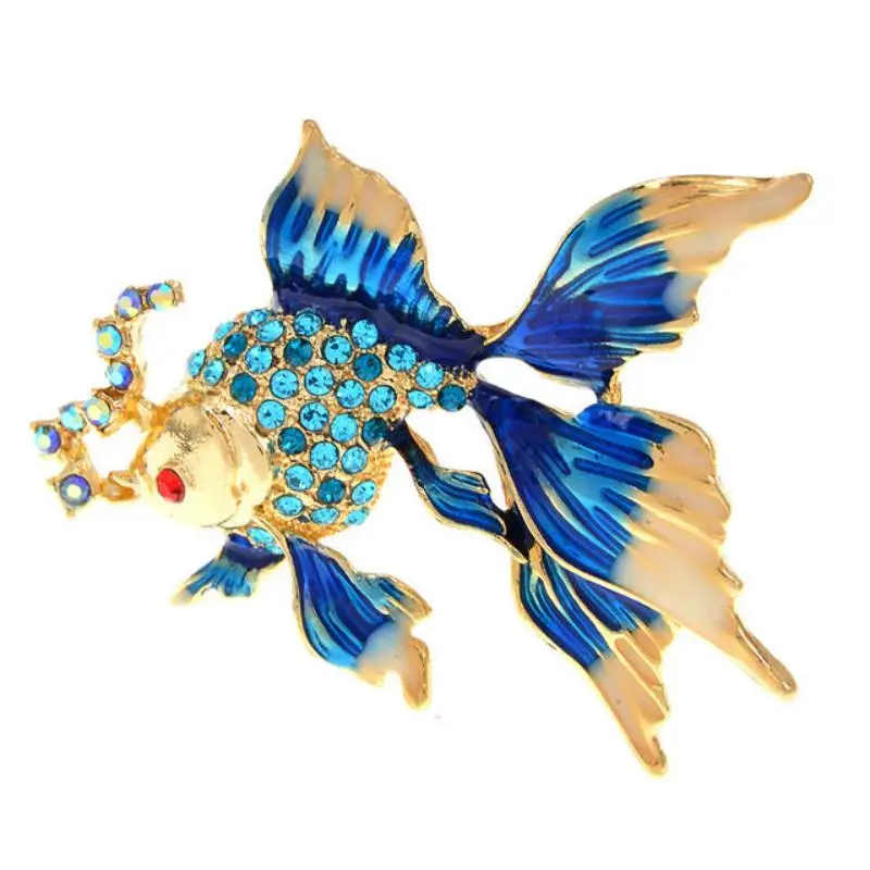 Creative Rhinestone Goldfish Brooches For Women Men Cartoon Enamel Fish Bubble Spitting Brooch Party Office Pins Jewelry Gifts