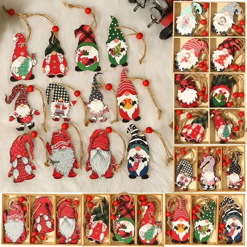 9/12pc Christmas Gnomes Wooden Pendant Christmas Tree Hanging Oranment Navidad New Year 2025 Gift Xmas Decorations for Home Noel