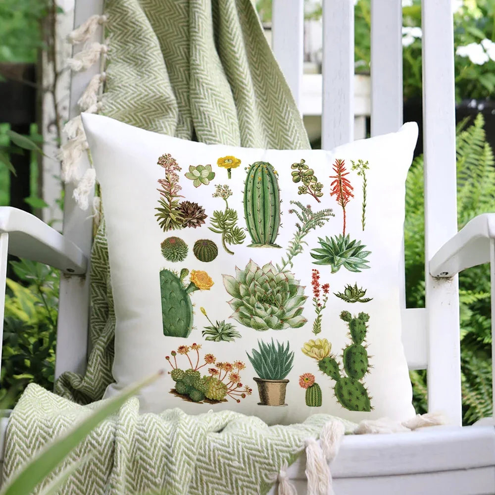 Green cactus printed pillowcase plant polyester cushion cover home bedroom outdoor decoration pillowcase