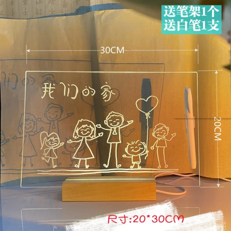 Tablero de dibujo luminoso LED acrílico DIY, tablero de mensajes con letras borrables ajustables antiarañazos, regalo de cumpleaños personalizado