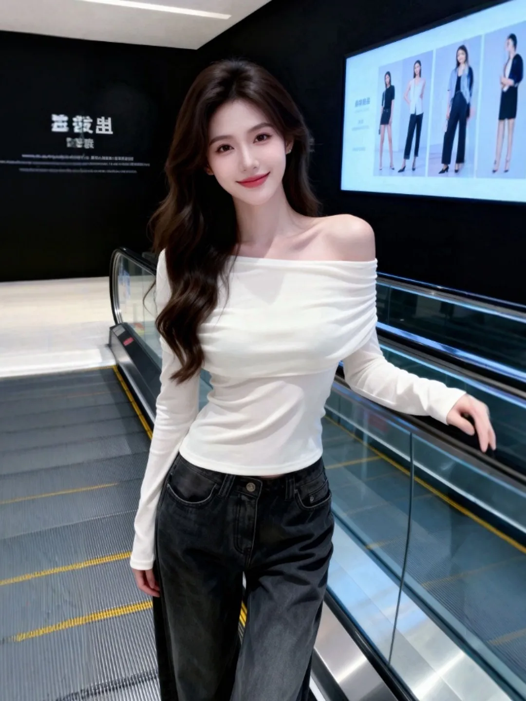 

Футболка с эффектом похудения, длинными рукавами и асимметричным дизайном плеча. Красивая, уникальная модель из зимней коллекции. Женская мода.