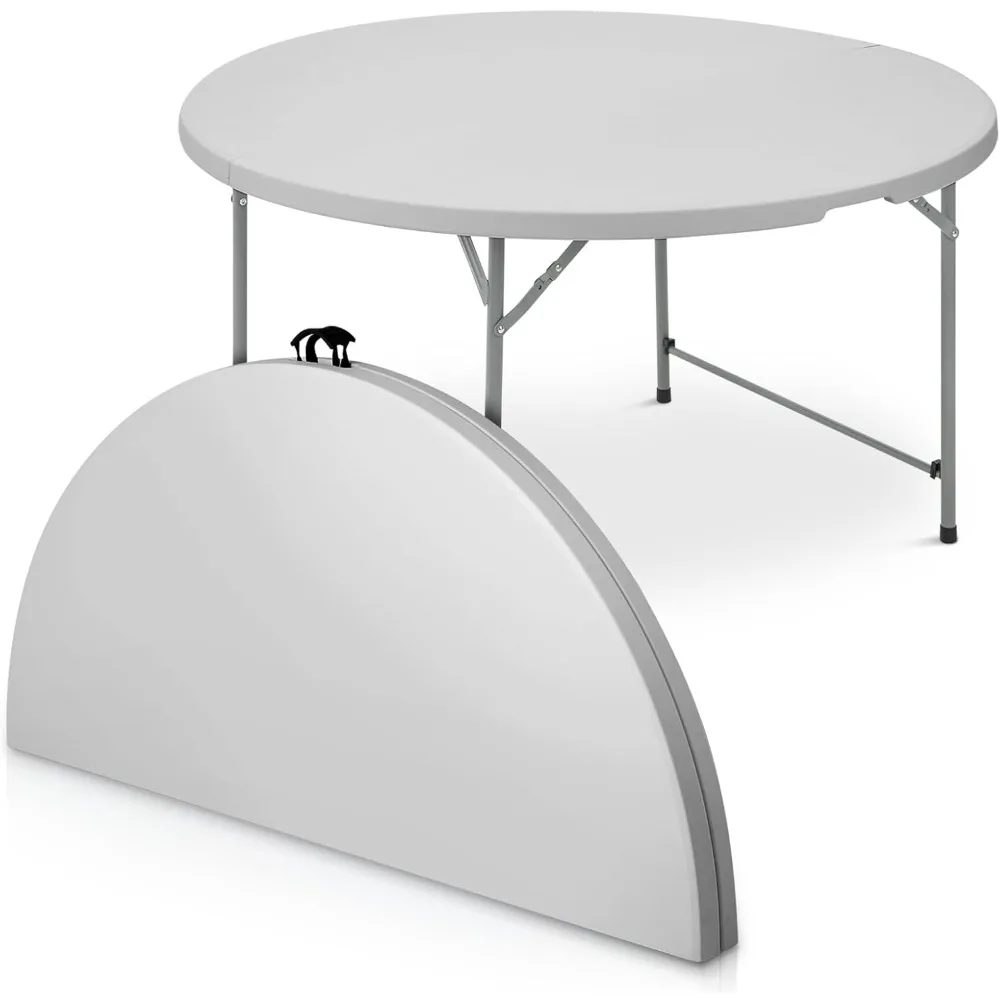 

4.5ft Folding Table, Indoor Outdoor Foldable Round Card Desk Portable Plastic Craft Table with Lock & Handle