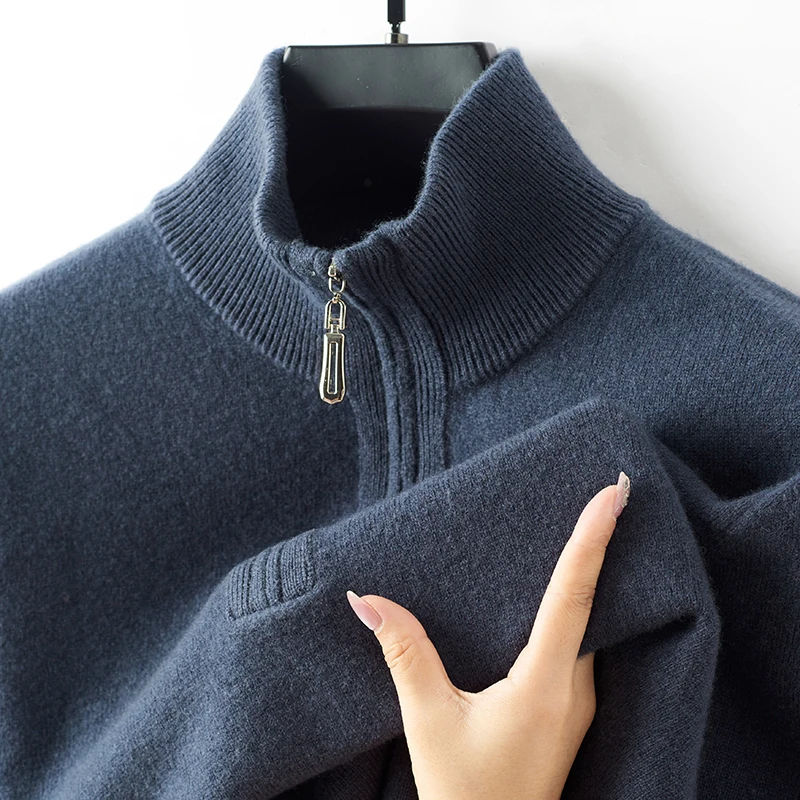 Thick 100% Sheep Wool Knit Clothes 2024 Autumn & Winter Fashion Zipper Sweater Pullover Male Warm Pure Wool Jumpers Long Sleeve