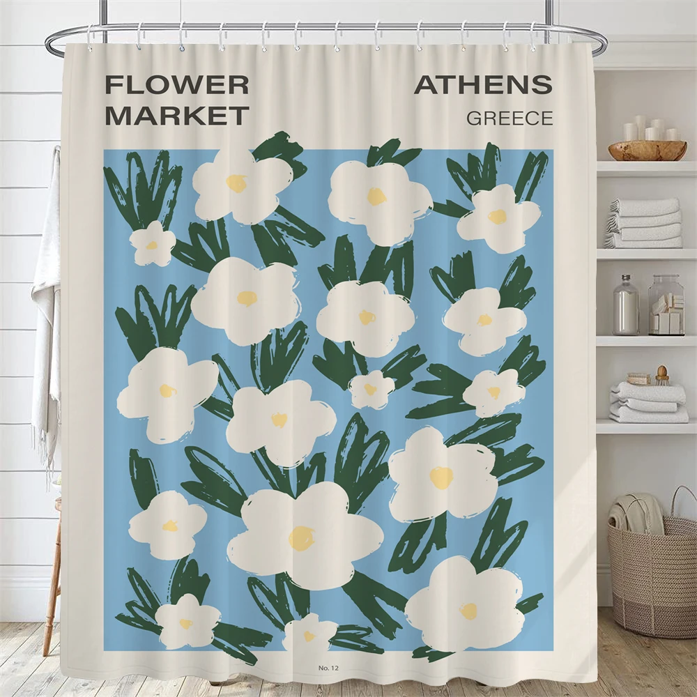 Nordic Art Abstract Flowers Waterproof Shower Curtain Floral Style Shower Curtain With Hooks Home Decoration Bathroom Curtains