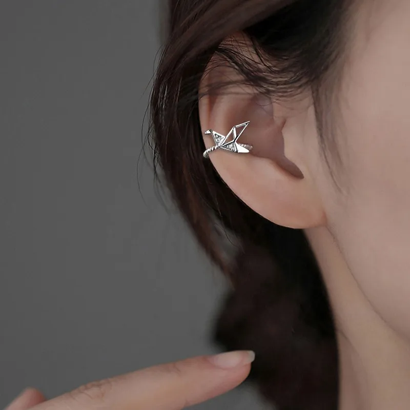 Creative Thousand Paper Crane Ear Clip Suitable for Women Fashionable and Sweet Zircon Crane Ear Bone Clip Earrings Jewelry