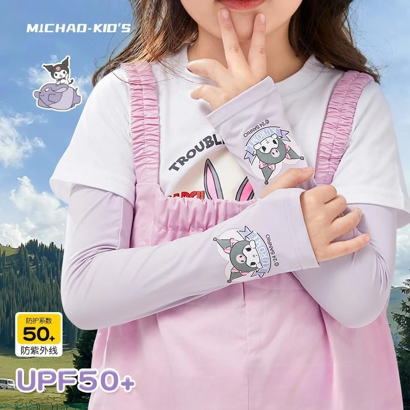 Sanrio Kuromi Kids Sun Sleeves UPF50+ Adjustable Cooling Arm Covers Summer UV Protection for Girls with Breathable Mesh Outdoor