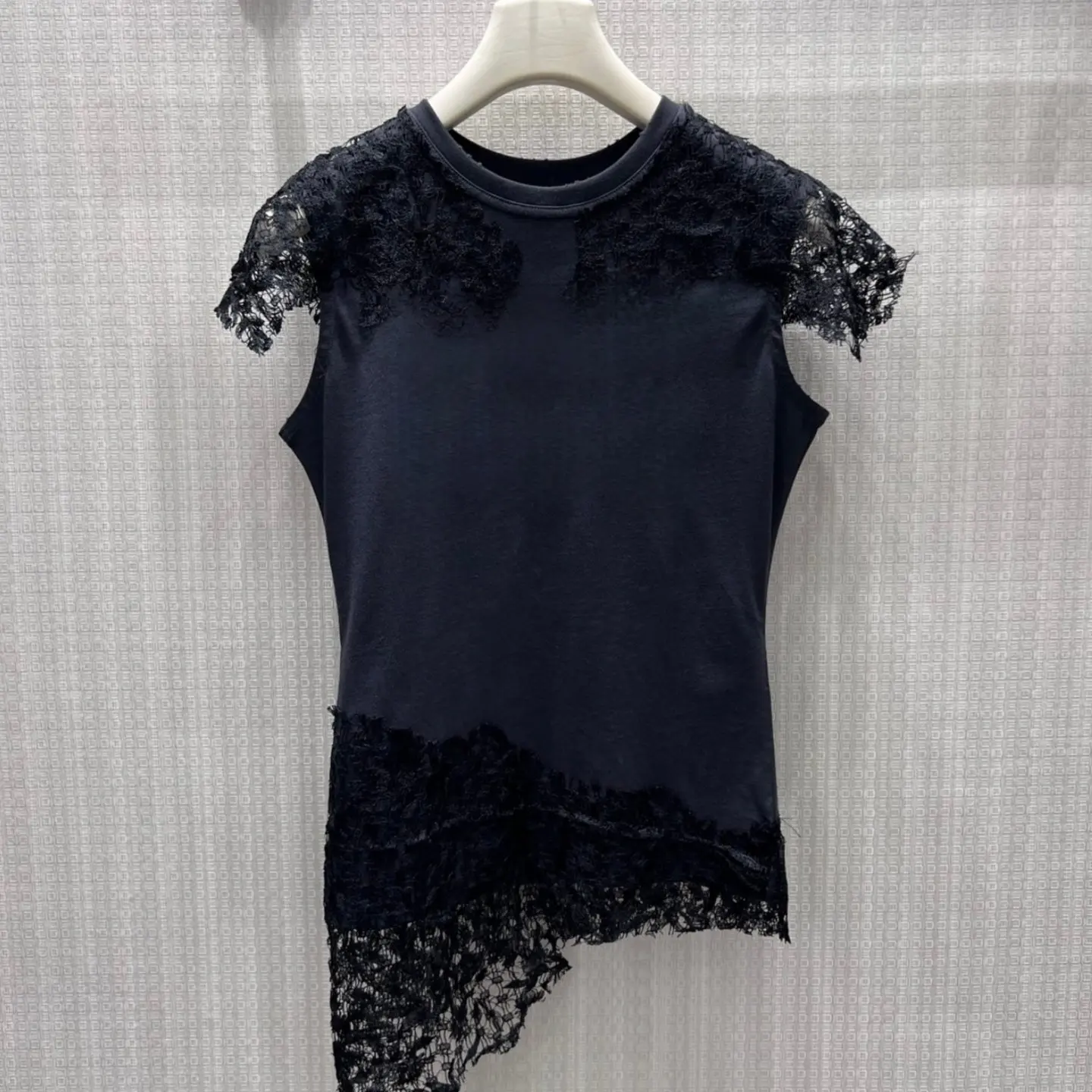 Sleeveless Printed Lace Spliced T-shirt, New Summer Fashion Top