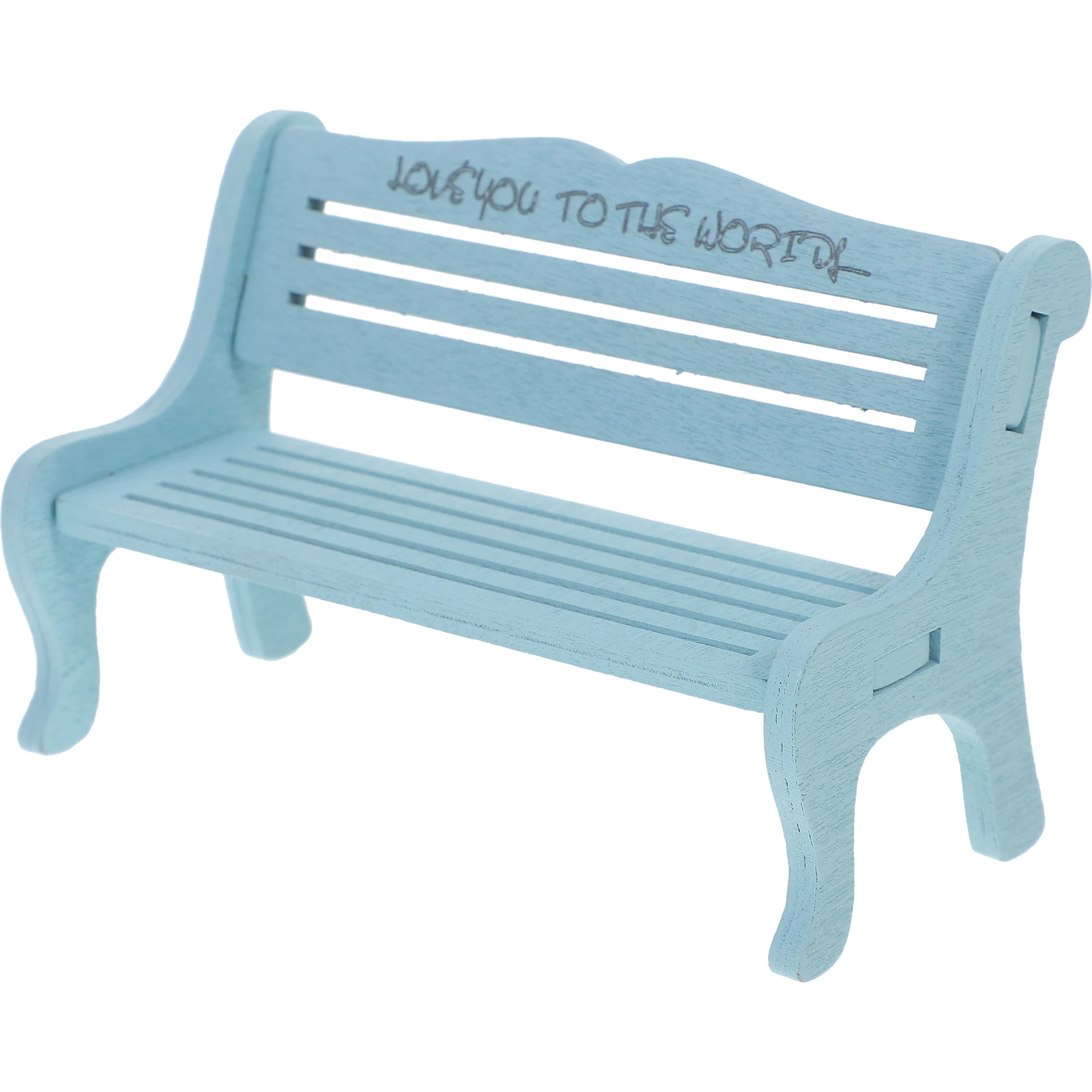 Mini banco de madera, muebles en miniatura de madera azul, accesorios para casa de muñecas, modelo decorativo para dormitorio, patio, escena de vida