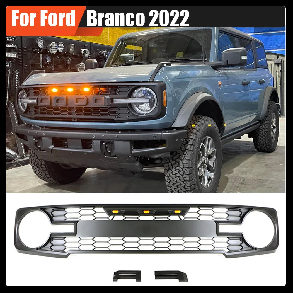 

Fit For Ford Branco 2022 Off Road Auto Parts Exterior Accessories Front Grill Car Grille With Led Lights Rap Tor Style Grills