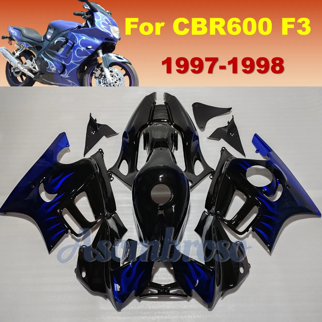 Motorbike Fairing Kit For CBR600 F3 1997 1998 ABS Plastic Bodywork CBR 600 F3 97 98 Blue Flame Pattern Body Shell