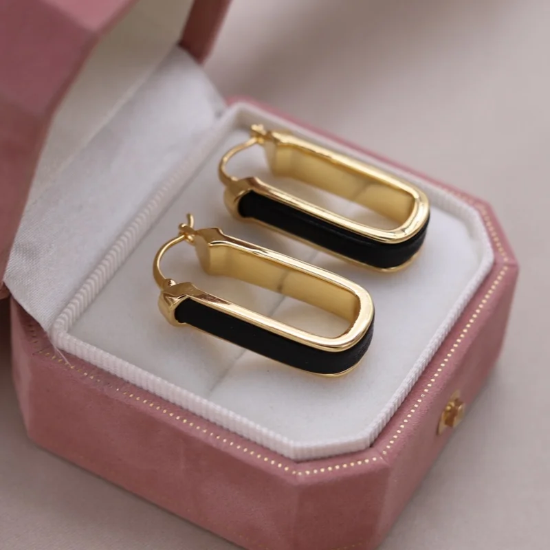 Korean new design fashion jewelry 18K gold plated U-shaped metal leopard leather earrings elegant women's daily work accessories