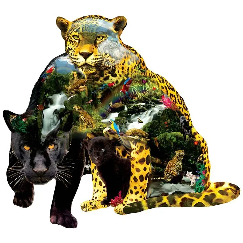 Unique Shape Animal Wooden Puzzle Leopard Home Puzzle Art Toys Family Games Home Decoration Educational Toy for Kids Gift