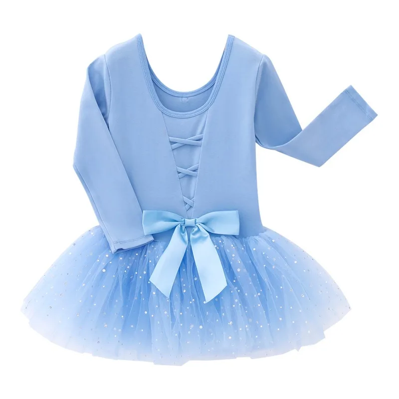 

Kids Girls Long Sleeve Ballet Tutu Dress Back Lace Up Bow Sparkle Tulle Leotard Children Ballerina Dance Costume for Performance